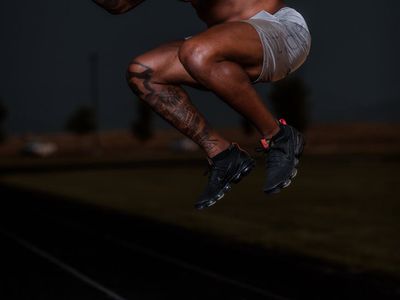 Blurred motion of an athlete performing a dynamic jump exercise